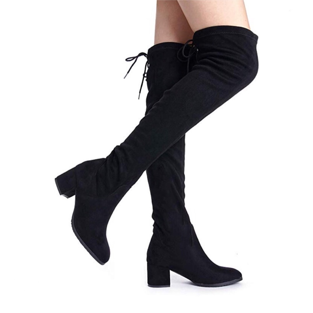 Black Over The Knee Boots, Block Heel